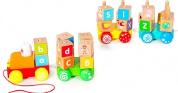 Wooden train with educational alphabet blocks by Ecotoys