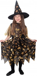 Costume da strega per bambine nero-oro con cappello