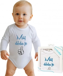 Kojenecké body s potiskem New Baby Můj děda je jednička, dárkové balení