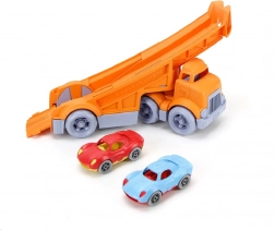 Green Toys semi-truck with 2 race cars