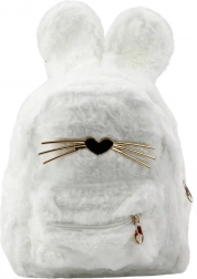 Zaino per bambini bianco con orecchie da coniglio e baffi decorativi