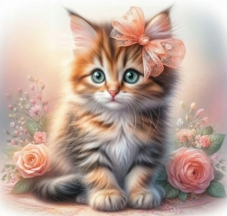 Norimpex diamantové malování Koťátko s mašlí a růžemi 30x40 cm