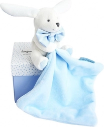 Doudou cadeau set blauw – konijntje met knuffeldoekje 10 cm