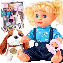 30 cm Doll with Sounds and a Feedable Puppy