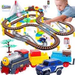 WOOPIE Electric Train Set and Racing Track 2-in-1 with Viaduct, Train and Car, 192 Pieces