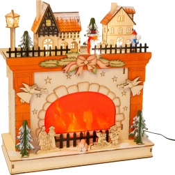 Lampe de Noël en bois avec scène hivernale près de la cheminée SMALL FOOT