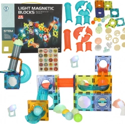 Blocs de construction magnétiques avec toboggan à billes lumineux – 49 éléments