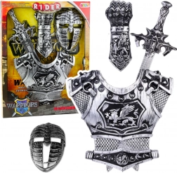 Stor ridder-sæt maske rustning sværd beskytter sølv