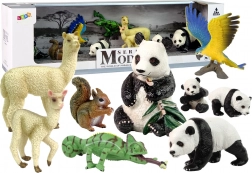 set of animal figures parrot and pandas