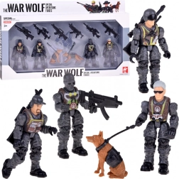 Large set of action soldier figures with dogs – 12-piece set