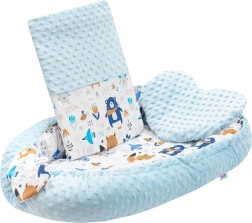 Luxury baby nest with pillow and duvet made of Minky, blue – New Baby
