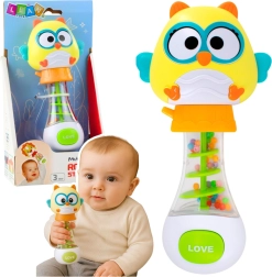 Baby rattle owl with colorful beads 17 cm