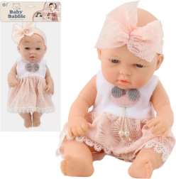 Stoffen babypop in roze jurkje 30 cm