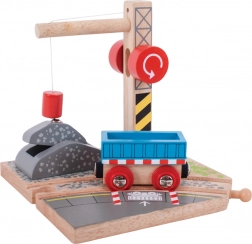 Wooden toy crane with wagon Bigjigs Rail for children