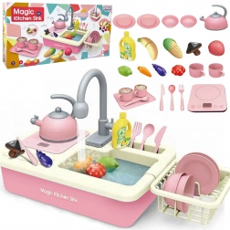 Kids' kitchen sink with XXL dish set – pink