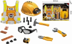 kids’ tool set with vest, helmet, and flashlight