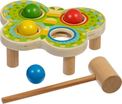 Houten hamerspel Vlinder met 4 gekleurde ballen