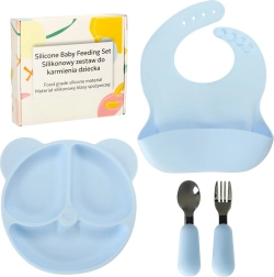 Silicone children’s tableware set, 4-piece, bear motif, blue