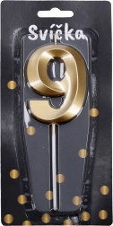 Gold party candle - number 9