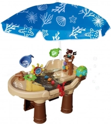 Woopie table d’eau 2-en-1 bateau pirate avec parapluie XL et fabricant de bulles