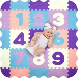 Humbi pjenasta edukativna podloga 3 u 1 s ogradicom i brojevima, 120 × 120 cm, pastelna