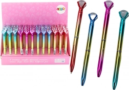 Kugelschreiber mit funkelndem „Diamanten“, goldenes Gehäuse, blaue Mine 0,7 mm