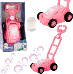 Pink bubble-making lawn mower