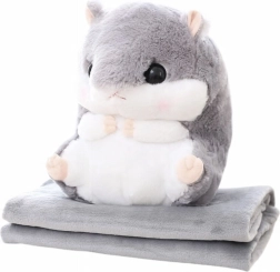 Plush Hamster 3-in-1 with Blanket and Hand Warmer, Gray 35 cm