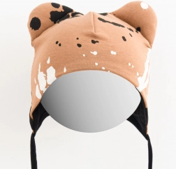 Cappellino neonato in cotone con orecchiette NEW BABY zampa senape