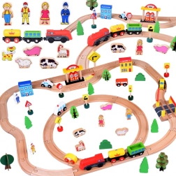 Wooden Train Set with Locomotive and Figures