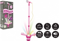 Kids' karaoke microphone with stand, lights and sound – Pink