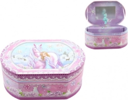 Růžová hudební šperkovnice s baletkou a jednorožcem