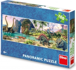 Panoramiczne puzzle Dino Dinozaury nad jeziorem 150 elementów