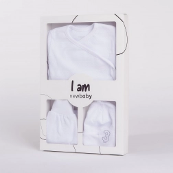 Set neonato 3 pezzi per la nascita NEW BABY I AM bianco