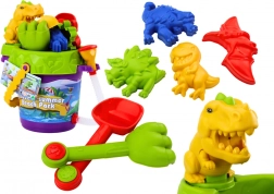 Set da sabbia per bambini a tema dinosauri – secchiello con doccino, annaffiatoio e formine