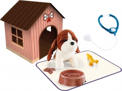 Pluchen hondje met hondenhok en tasje 18 cm