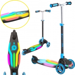 EVO kids’ three-wheel scooter Rainbow Blast with LED deck, foldable and height-adjustable, blue
