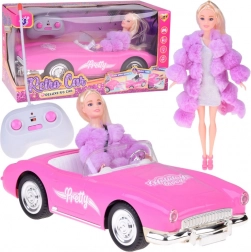 Pink retro RC convertible with elegant doll
