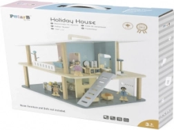 Drevený prázdninový domček pre bábiky s terasou