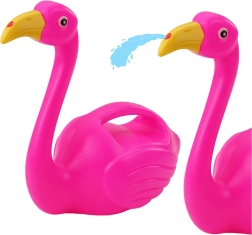 Children's Pink Plastic Watering Can Shaped Like a Flamingo