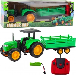 Green Remote-Controlled Farm Tractor with Trailer