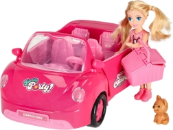 Cabriolet rose pour poupées avec set de pique-nique et petit chien