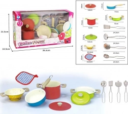Colorful kids’ set of pots and kitchen accessories – 11-piece metal