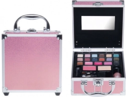 Pink mini makeup case with makeup set