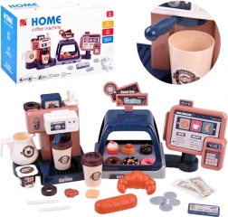 Kids’ café with coffee machine, cash register and display case – 41-piece set