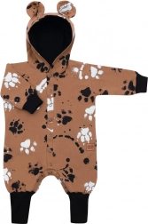 Baby katoen onesie met capuchon en oortjes NEW BABY pootje mosterdgeel 86 (12–18 m)