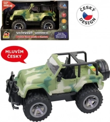 Militaire jeep met vliegwiel met lichten en Tsjechische bemanningsgeluiden 1:16