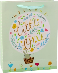 Zelena darilna vrečka z zajčkom za dobrodošlico dojenčku