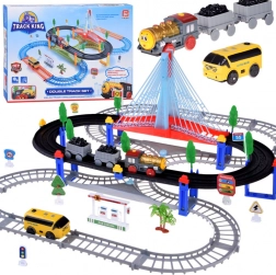 Electric 2-in-1 train set with locomotive, wagons, bridge, and bus