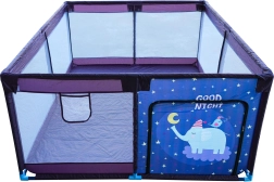 Blød rektangulær legegård til børn – natte-elefant